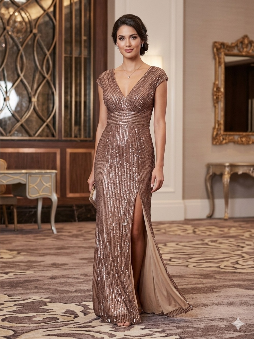 Mac Duggal Tan Evening Dress